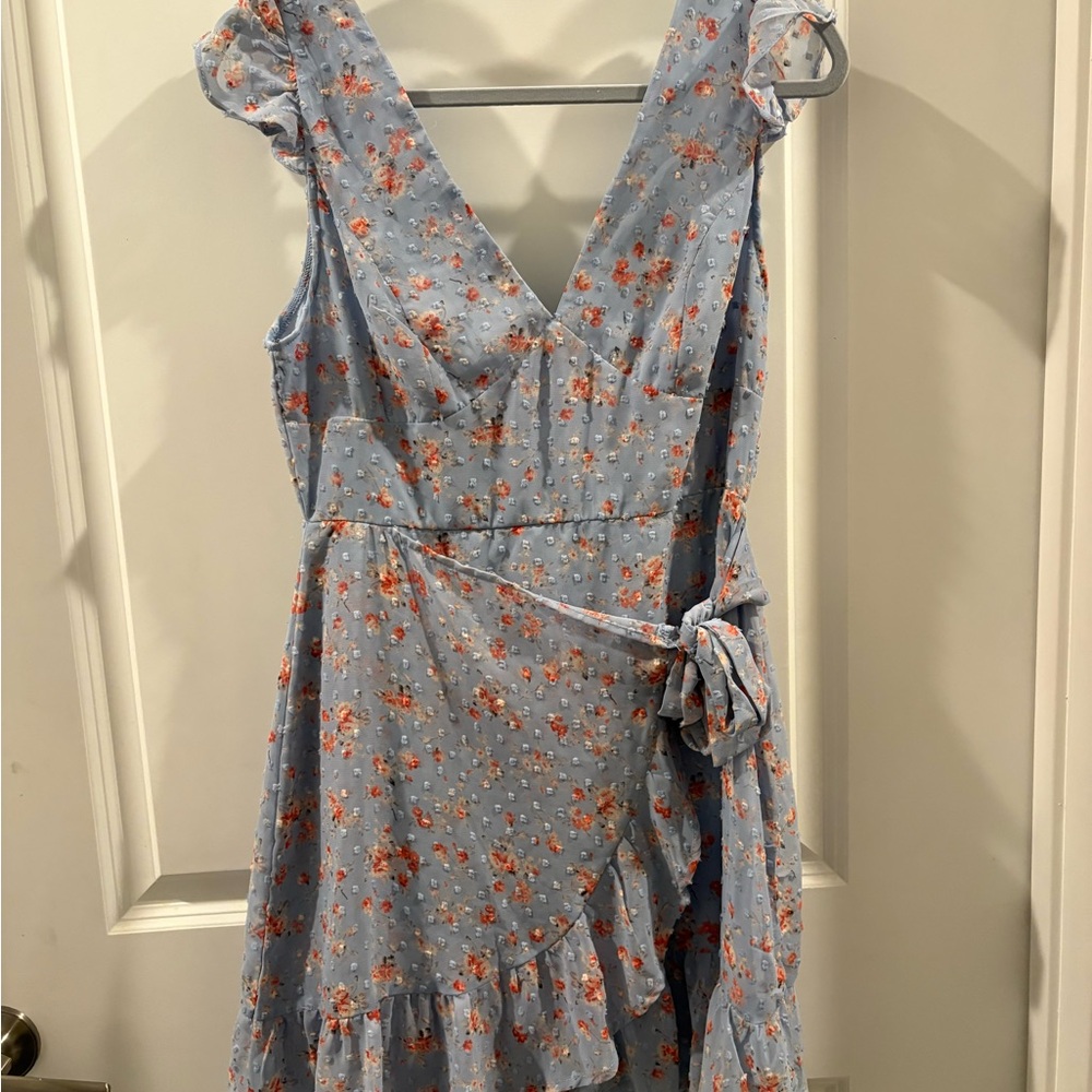 Floral Blue Wrap Dress